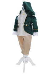 Costum print pentru botez baieti, 4 piese, verde-crem, REC3353