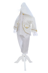 Costum print pentru botez baieti, 4 piese, alb, REC3354