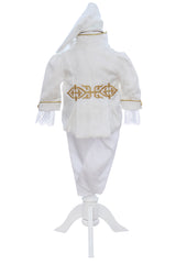Costum print pentru botez baieti, 4 piese, alb, REC3354