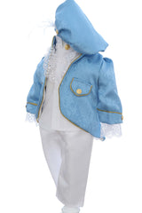 Costum print pentru botez baieti, 4 piese, bleu-alb, REC3355