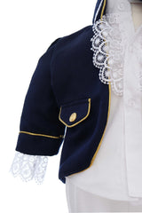 Costum print pentru botez baieti, 4 piese, bleumarin-alb, REC3356