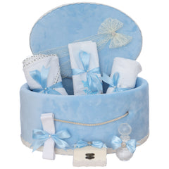 Trusou botez cu corona print, bleu, 9 piese, REC3429