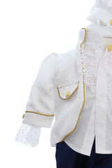 Costum print pentru botez baieti, 4 piese, alb-bleumarin, REC3358