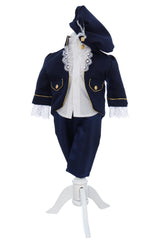 Costum print pentru botez baieti, 4 piese, bleumarin, REC3359