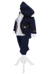 Costum print pentru botez baieti, 4 piese, bleumarin, REC3359