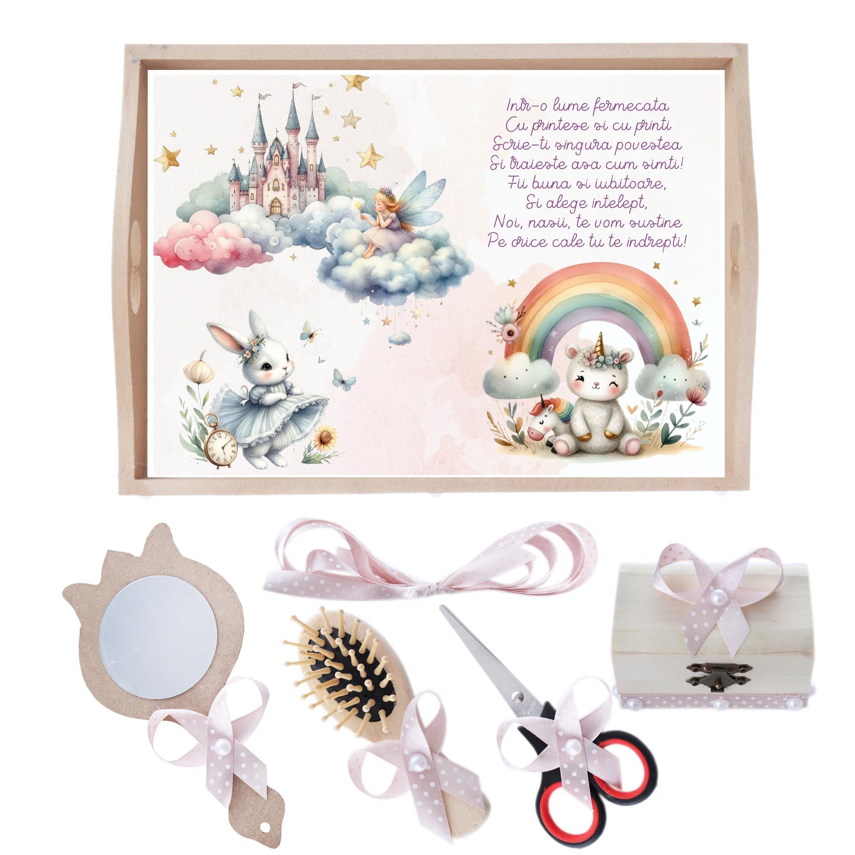 Set tava pentru taiere mot/ turta, model Unicorn, roz pudrat, 6 piese, 35x20 cm, Recostore®, REC1967/207