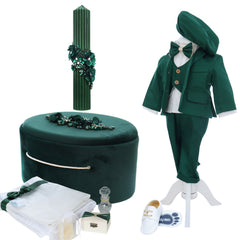 Set trusou elegant pentru botez baietel, verde, 16 piese, REC3383