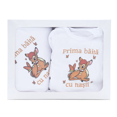 Set pentru prima baita cu nasii, halat, prosop si body, Caprioara Bambi, REC2535