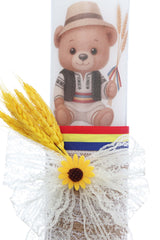 Lumanare botez traditional cu ursulet taranus, 30x7 cm, REC5002/41