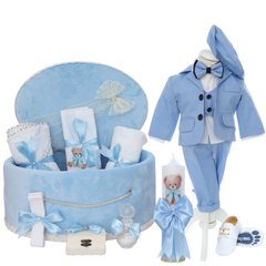 Set trusou pentru botez baietel, model ursulet bleu, 16 piese, Recostore® ,REC3492
