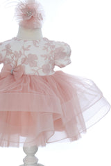 Rochita eleganta pentru botez, 3 piese,  rochie, bentita si botosei, REC3448
