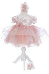 Rochita eleganta pentru botez, 3 piese,  rochie, bentita si botosei, REC3448