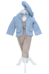Costum elegant pentru botez, 5 piese,  bleu-crem, REC3449