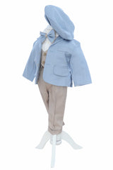 Costum elegant pentru botez, 5 piese,  bleu-crem, REC3449