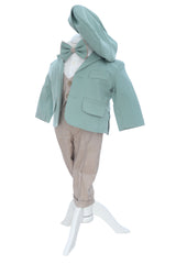 Costum elegant botez, 5 piese,  verde menta-crem, REC3450
