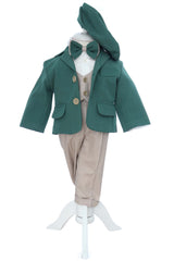 Costum elegant pentru botez, 5 piese,  verde-crem, REC3452