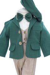 Costum elegant pentru botez, 5 piese,  verde-crem, REC3452