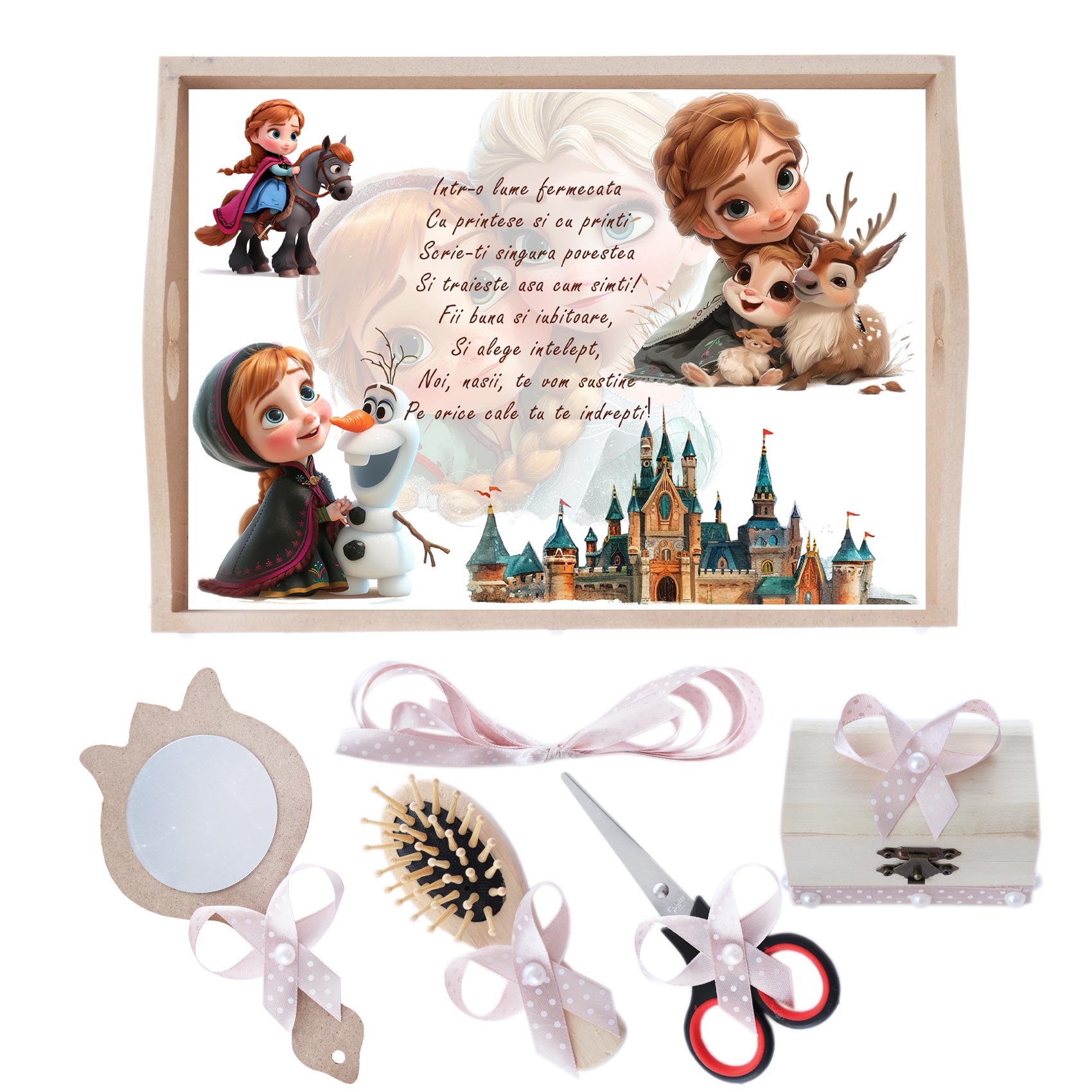 Set tava pentru taiere mot/ turta, model Ana din Regatul de Gheata, roz, 6 piese, 35x20 cm, Recostore®, REC1967/227