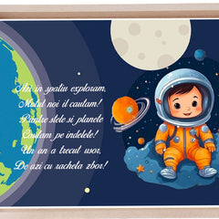 Set tava pentru taiere mot la baieti, model Micul Astronaut, bleumarin, 6 piese, 35x20 cm, Recostore®, REC1967/228