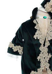 Costum print pentru botez, catifea verde inchis, 5 piese, Sacou, Camasa, Pantaloni, Bascuta si Papion, REC2605