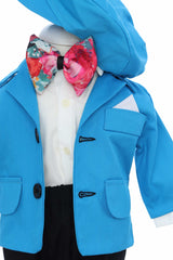 Costum turcoaz pentru botez,  5 piese, REC3456