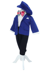 Costum albastru electric pentru botez,  5 piese, REC3457