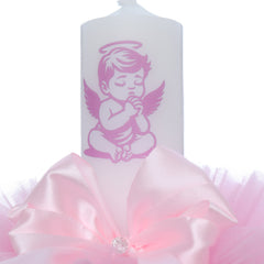 Lumanare cu ingeras de botez, roz, 30x5.5 cm, REC5004/28