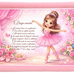 Tava mot fete, aniversare 1 an, model cu balerina, catifea roz, 10 piese, 34x25 cm, REC5011/37