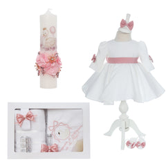 Trusou elegant cu lebada pentru botez fete, 11 piese, REC3384