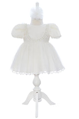 Rochie pentru botez, model cu buline si perlute, REC3468