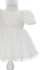 Rochie pentru botez, model cu buline si perlute, REC3468