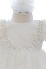 Rochie pentru botez, model cu buline si perlute, REC3468