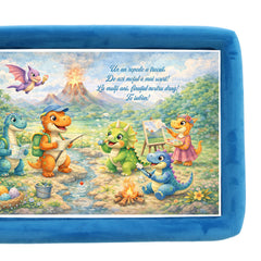 Tava mot baieti, aniversare 1 an, model cu Dinozauri, catifea turcoaz, 10 piese, 34x25 cm, REC5011/41