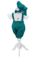 Costum verde cu maneca scurta pentru botez, 4 piese, REC3473