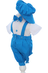 Costum turcoaz cu maneca scurta pentru botez, 4 piese, REC3474