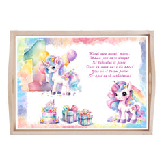 Set tava pentru taiere mot/turta la fete, model cu Unicorn, roz pudrat, 6 piese, 35x20 cm, Recostore®, REC1967/256