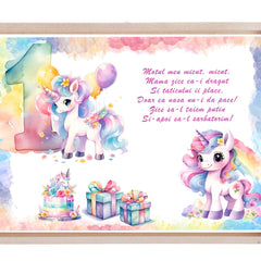 Set tava pentru taiere mot/turta la fete, model cu Unicorn, roz pudrat, 6 piese, 35x20 cm, Recostore®, REC1967/256