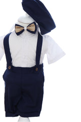 Costumas cu maneca scurta pentru botez, bleumarin, 4 piese, REC3477