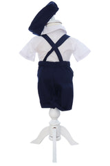 Costumas cu maneca scurta pentru botez, bleumarin, 4 piese, REC3477
