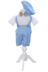 Costumas cu maneca scurta pentru botez, bleu, 4 piese, REC3478