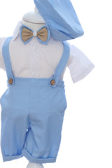 Costumas cu maneca scurta pentru botez, bleu, 4 piese, REC3478