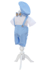 Costumas cu maneca scurta pentru botez, bleu, 4 piese, REC3478