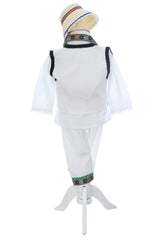 Costumas traditional romanesc pentru botez baietel, alb-verde, 6 piese, Recostore®, REC3495
