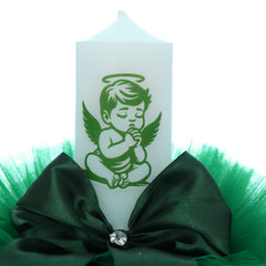 Set trusou botez cu ingeras, lumanare si trusou, verde, 8 piese, REC5013/5