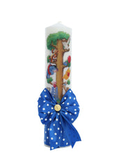 Set trusou complet pentru botez de baieti, albastru electric, model Winnie The Pooh, 13 piese, Costum, Lumanare cu Winnie The Pooh, trusou imprimat si pantofiori, REC2568