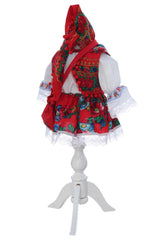 Costumas traditional romanesc pentru botez fetita, alb-rosu, 5 piese, Recostore®, REC3506