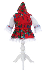 Costumas traditional romanesc pentru botez fetita, alb-rosu, 5 piese, Recostore®, REC3506