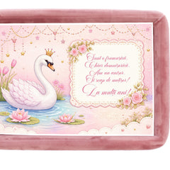 Tava mot fete, aniversare 1 an, model cu Lebada, catifea roz pudrat, 10 piese, 34x25 cm, REC5011/44
