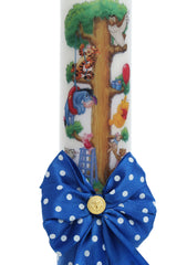 Set trusou complet pentru botez de baieti, albastru electric, model Winnie The Pooh, 13 piese, Costum, Lumanare cu Winnie The Pooh, trusou imprimat si pantofiori, REC2568