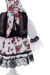 Costumas traditional romanesc pentru botez fetita, alb-negru, 4 piese, Recostore®, REC3507